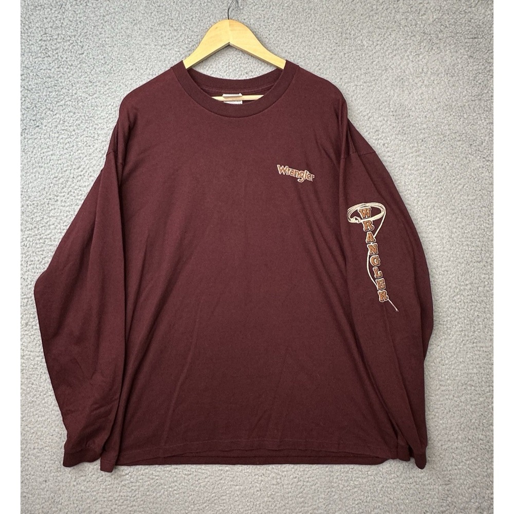 Vintage 90s Wrangler Rodeo Long Sleeve Shirt XXL Maroon Graphic Tee Made In USA